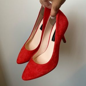 Red suede pumps like new!